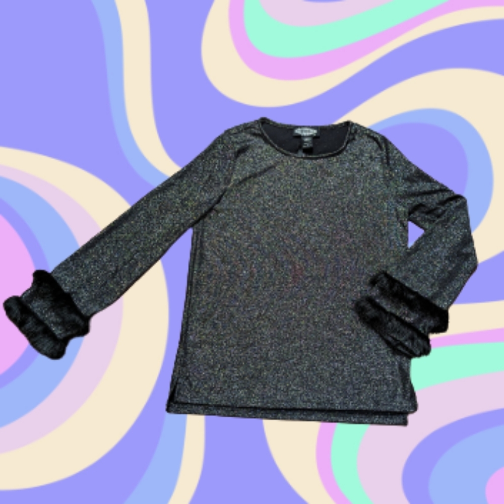Oliver Shimmering Top with Faux Fur Trim Y2K McBling Clueless Barbie Fashionista